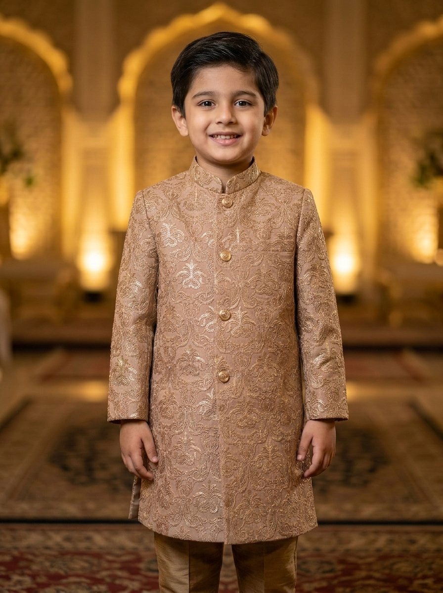 Antique Beige Sequence Imroidered Sherwani